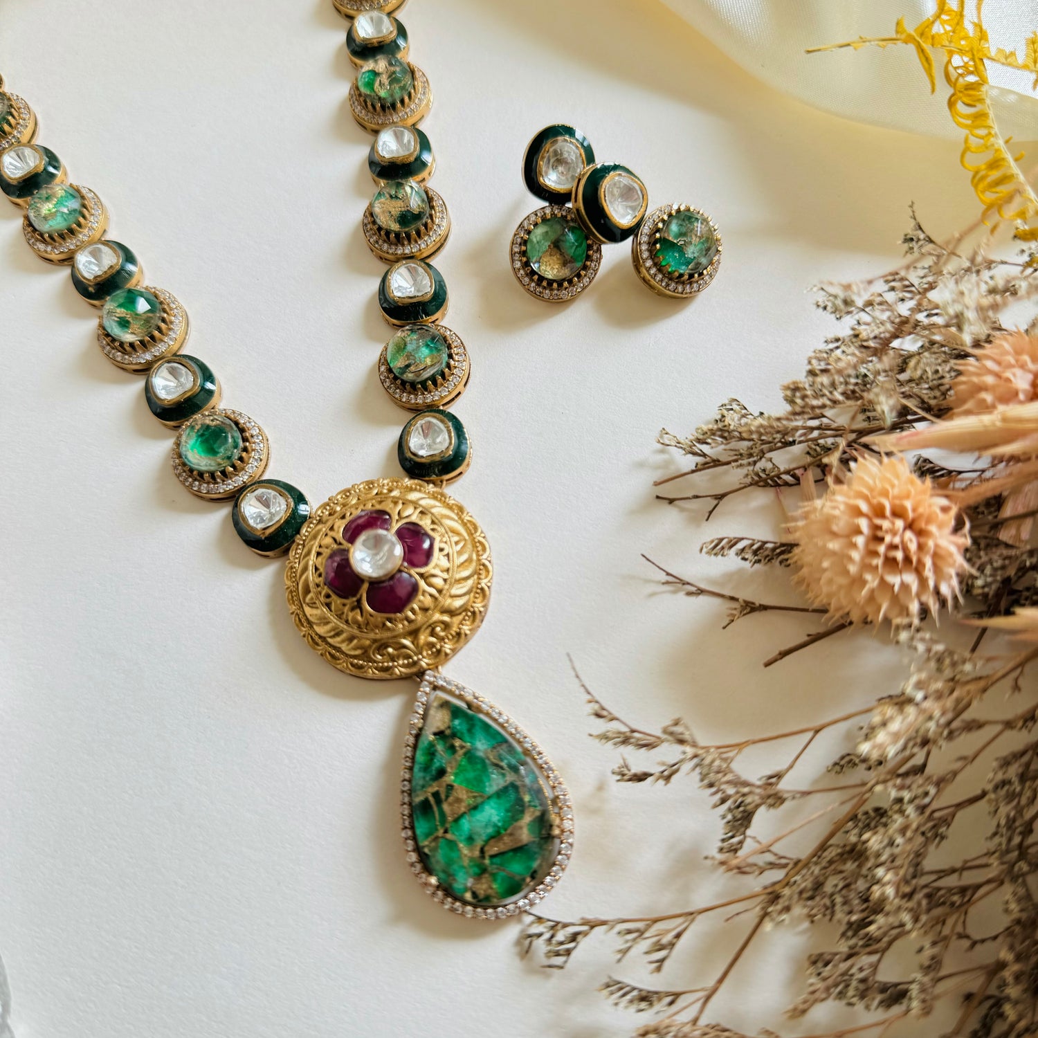 Zehna - Necklace Set Green